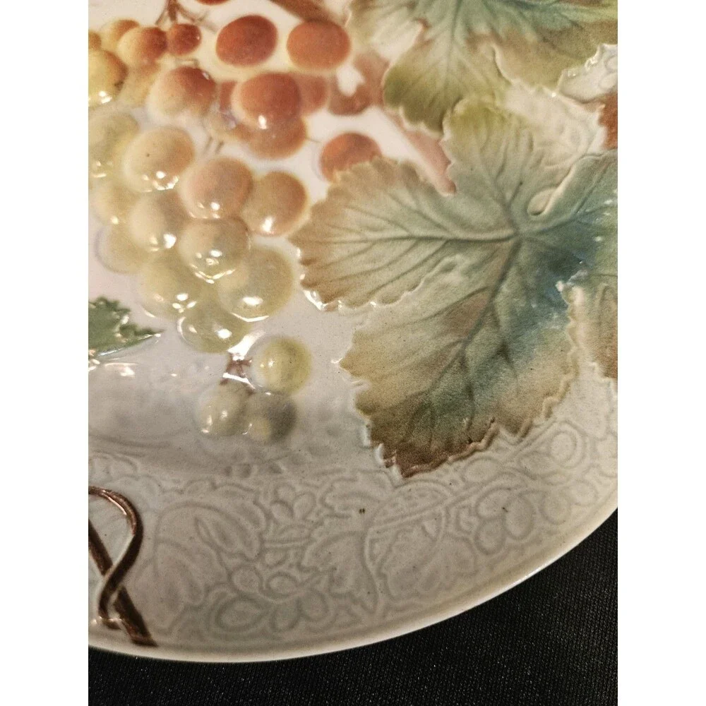 Rare Antique Keller & Guerin St Clement France Majolica Plate Fruit White Grapes